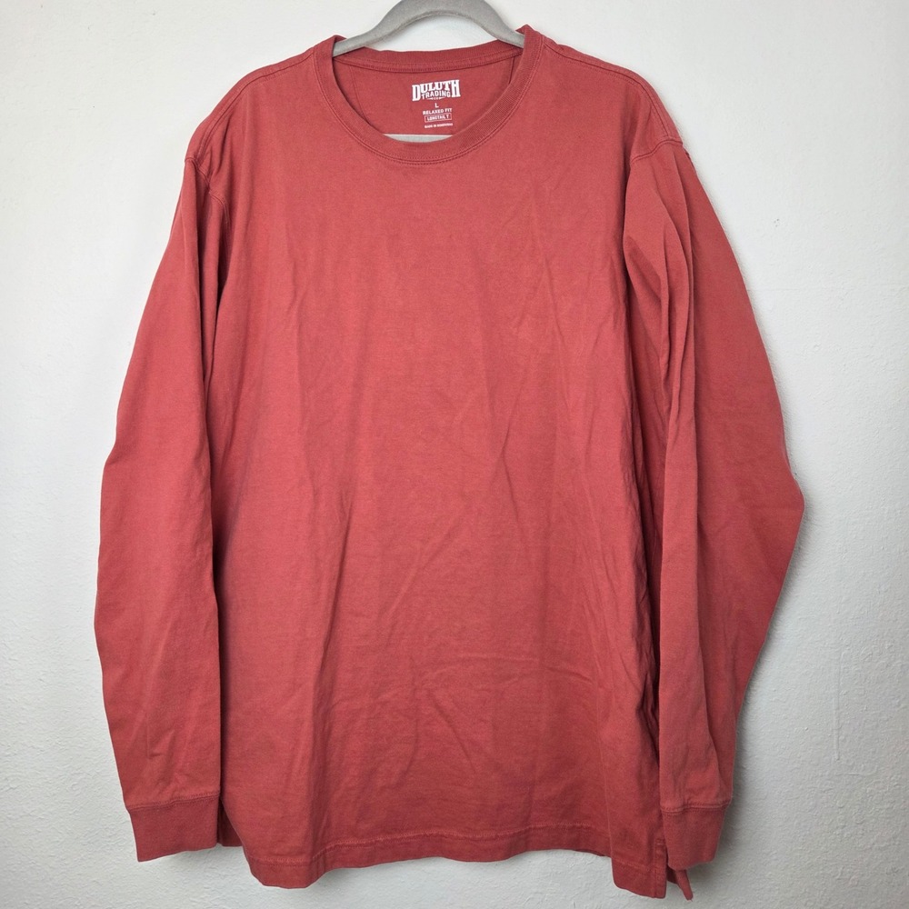 Duluth Trading Co Longtail T Mens Large Red Relaxed Fit Long Sleeve Shirt 106803